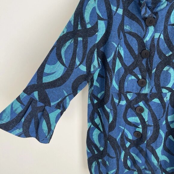 Ali Miles Blue Button Front Bell Sleeve Tunic Wired Collar Art to Wear  NWT - Picture 5 of 9